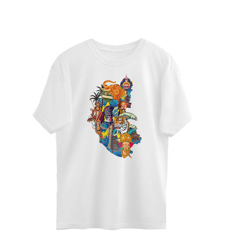 Vibrant Karnataka Map -  Kannada Over Size T-Shirt