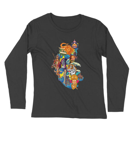 Vibrant Karnataka Map -  Kannada Full Sleeve T-Shirts